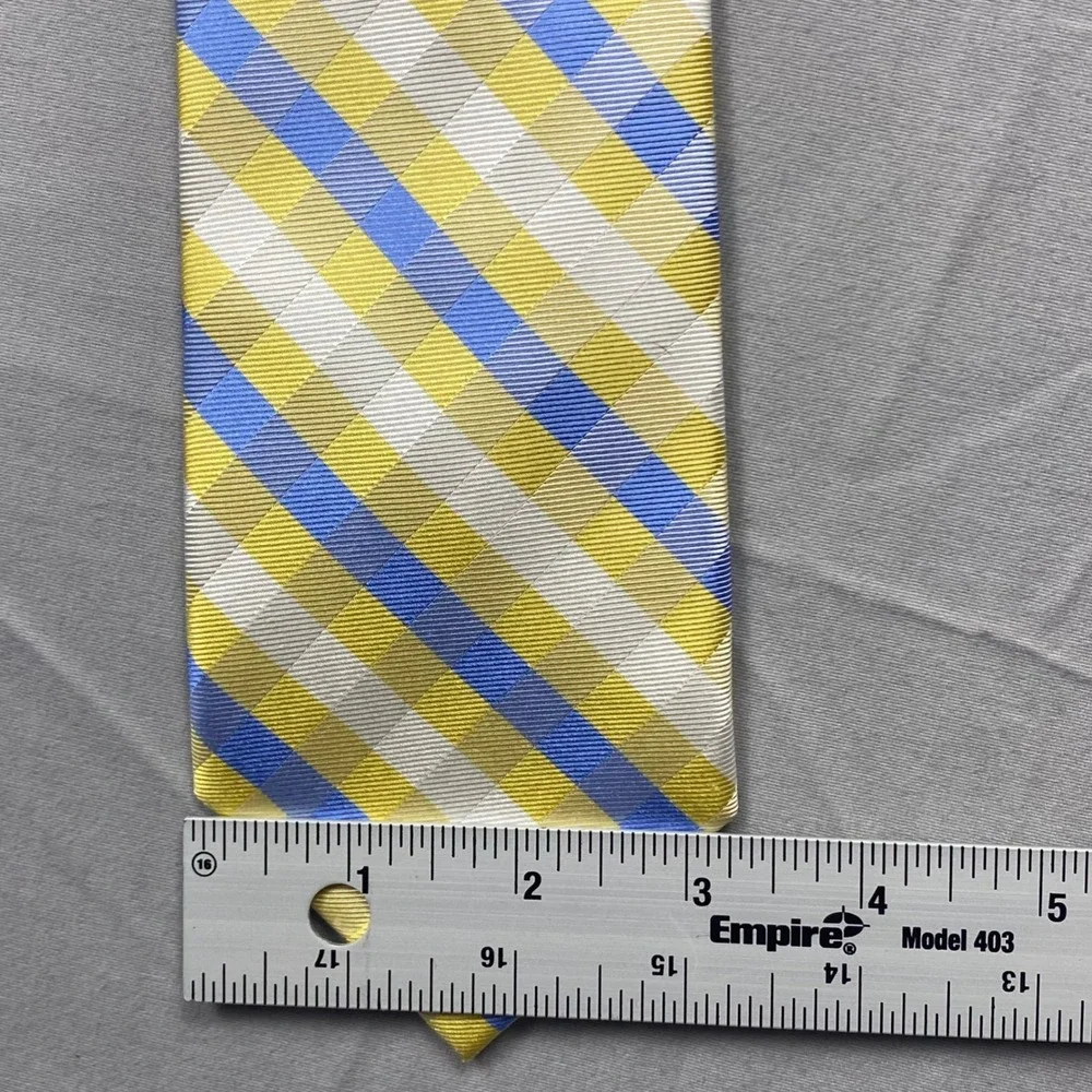 Tommy Hilfiger Mens Silk Tie Yellow Blue‎ Check Plaid Gingham New With Tags $65